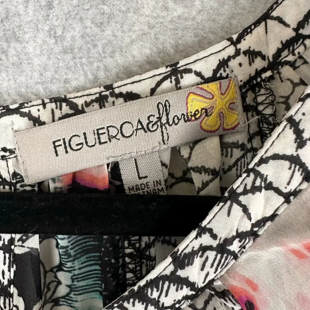 Figueroa & Flower Anthropologie Blouse Size L Mixed Print Sheer Artsy Boho Top - Picture 3 of 15